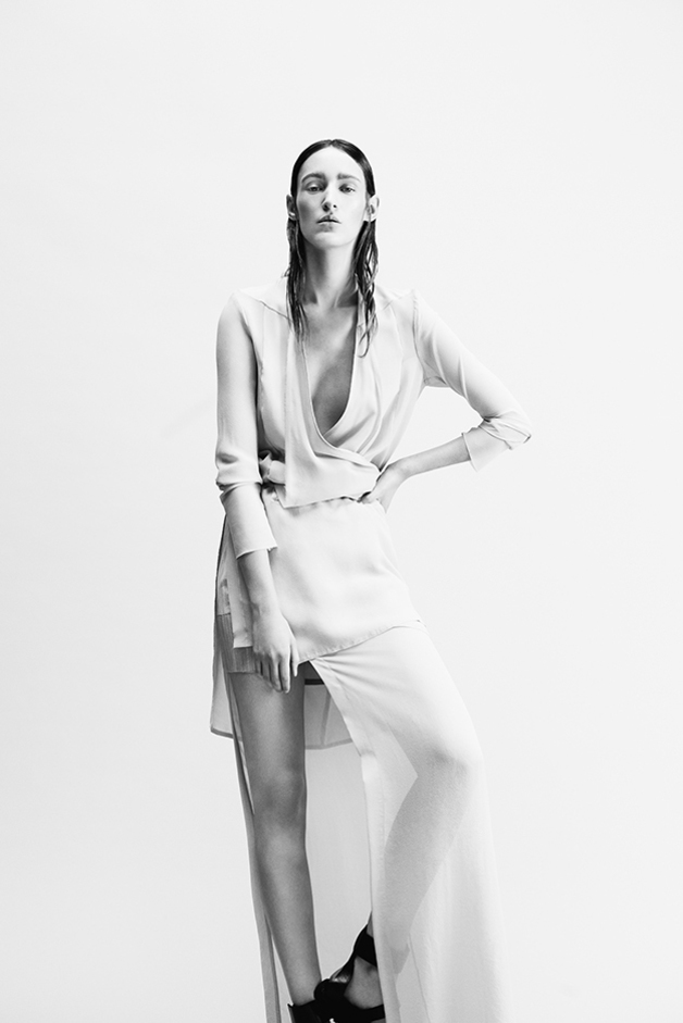 BLOUSE EEL LEATHER SKIRT COLLECTION ILARIA NISTRI SPRING SUMMER 2014 SS14 MODEL FRANZI MUELLER 