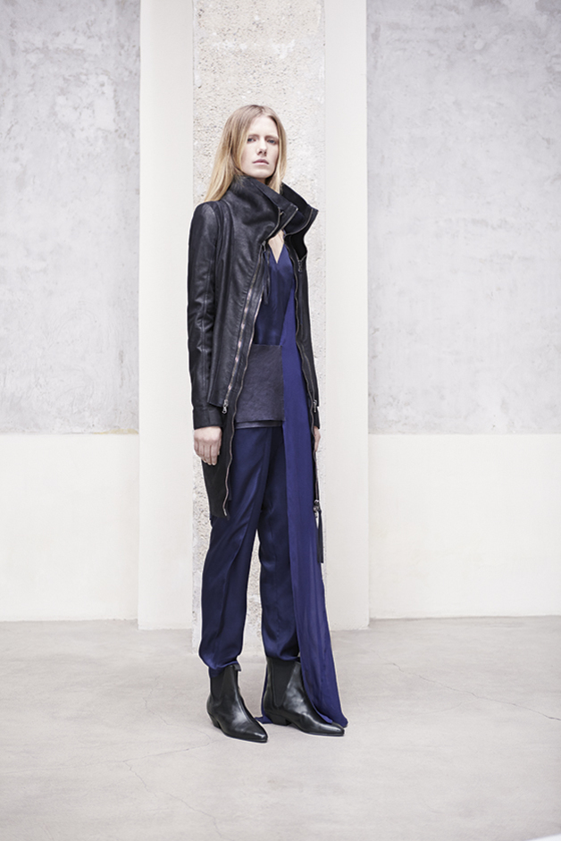 GIUBBOTTO PELLE SMONTABILE DOPPIO TOP ASIMMETRICO INSERTO PELLE PANTALONE PIGIAMA COLLEZIONE ILARIA NISTRI AUTUNNO INVERNO 2013-2014 