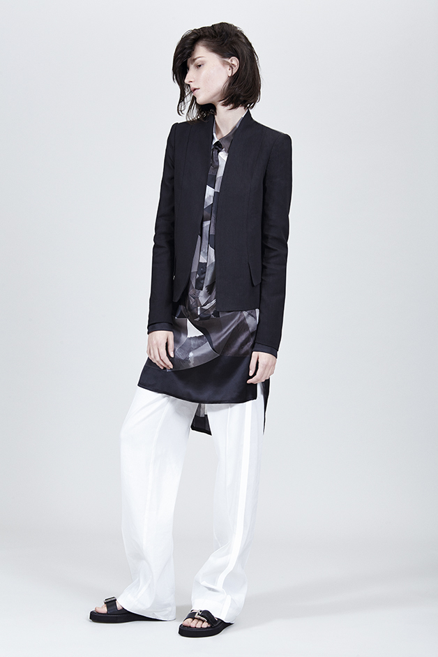 LEATHER BLAZER  |  ‘FACETED II’ PRINT BLOUSE  |  PANTS