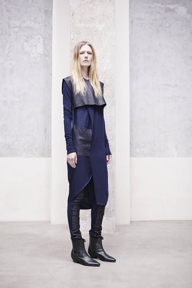 GILET TOP COPRI SPALLE PELLE ABITO INSERTO PELLE LEGGING MISTO PELLE COLLEZIONE ILARIA NISTRI AUTUNNO INVERNO 2013-2014 