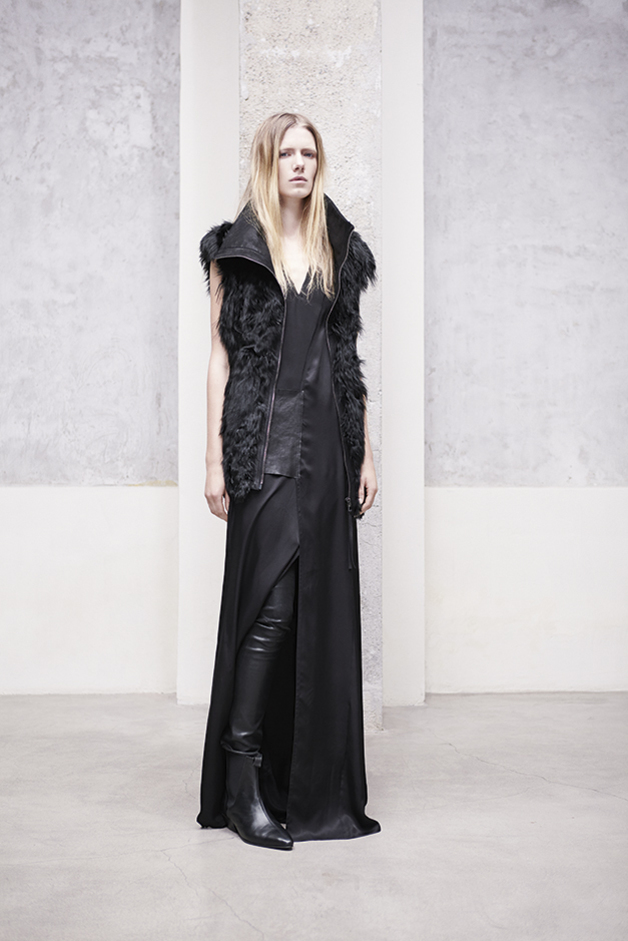 GILET PELLICCIA ABITO INSERTO PELLE LEGGING MISTO PELLE COLLEZIONE ILARIA NISTRI AUTUNNO INVERNO 2013-2014 