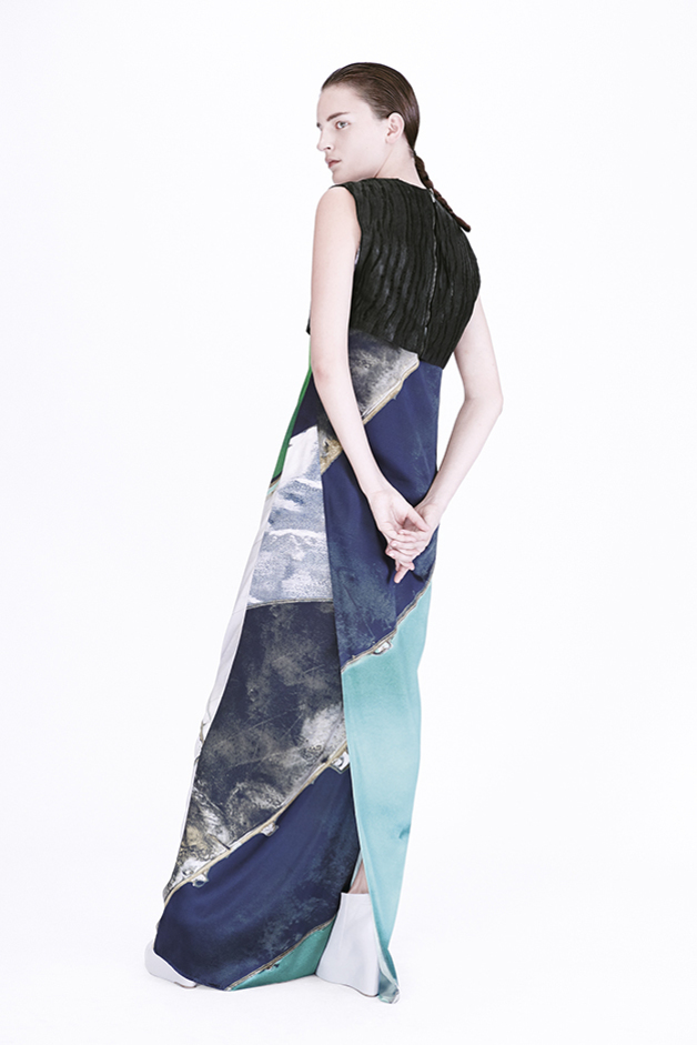 LEATHER TOP LASER DRESS TERMINAL MIRAGE 22 PRINT COLLABORATION PH ARTIST PHOTOGRAPHER DAVID MAISEL ILARIA NISTRI COLLECTION SPRING SUMMER 2015 SS15 MODEL LAURA KAMPMAN
