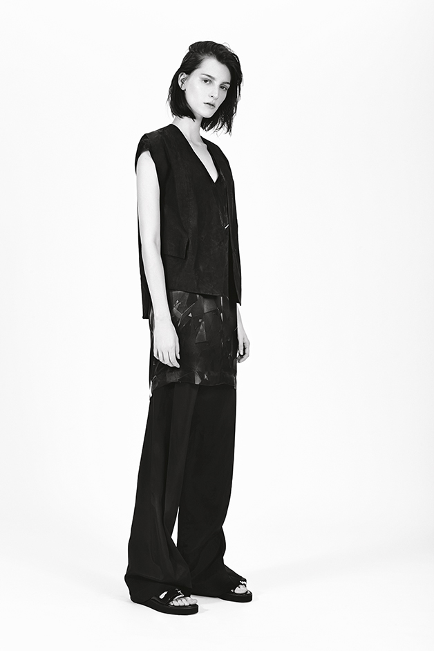 LEATHER VEST  |  ‘FACETED II’ PRINT DRESS  |  PANT