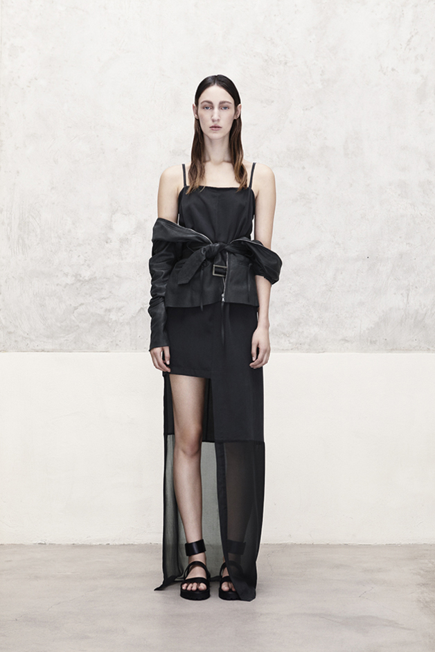 DISMOUNTABLE LEATHER JACKET DRESS COLLECTION ILARIA NISTRI SPRING SUMMER 2014 SS14 MODEL FRANZI MUELLER 