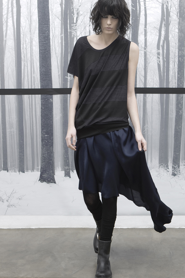 MAGLIA ASIMMETRICA RIGHE GONNA LEGGING QUADRI DI NATURA COLLEZIONE ROQUE AUTUNNO INVERNO 2013-2014 LINEA CONTEMPORARY